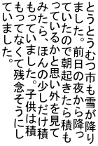 �Ƃ��Ƃ��ނs���Ⴊ�~�� �܂����B�O���̖邩��~�� �Ă����̂Œ��N������ς� ���Ă��邩�Ǝv���O������ �݂���A�ق�̏��������� �����Ă��܂����B�q���͐� �����ĂȂ��Ďc�O�����ɂ� �Ă��܂����B